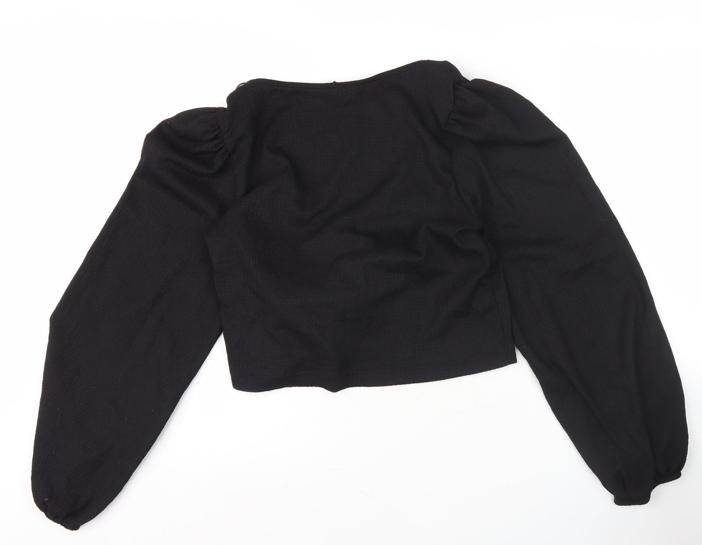 Monki Women's Black Wrap Blouse, L, Bow Accent