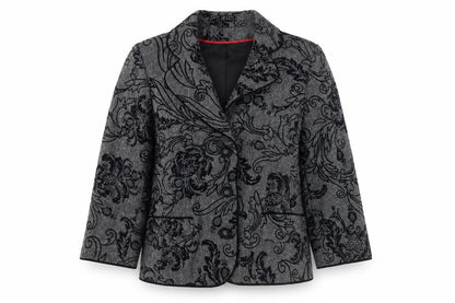 Collezioni Women Grey Floral Blazer Size 10