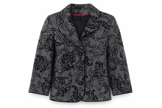 Collezioni Women Grey Floral Blazer Size 10
