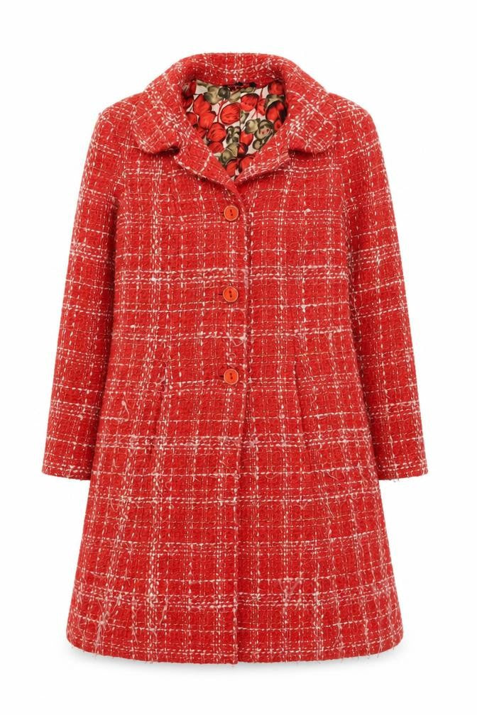 Tara Jarmon Women's Red Buttoned Tweed Coat Size 14