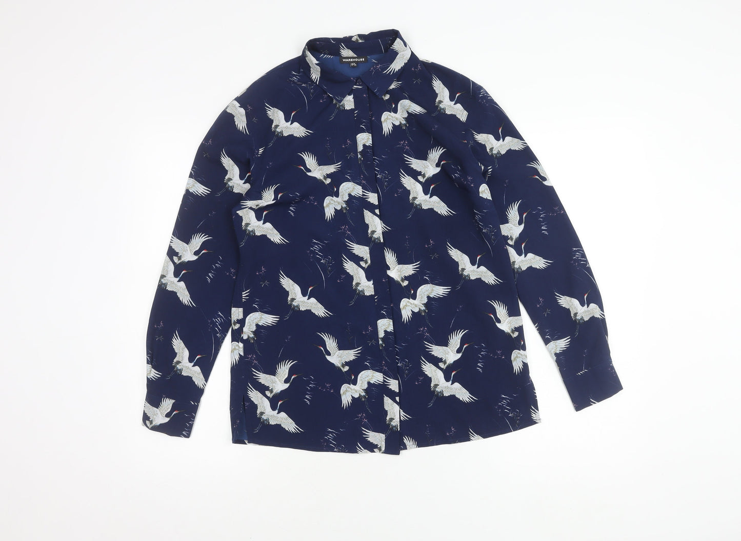 Warehouse Women Blue Button-Up Shirt UK 8