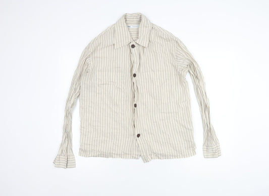 Zara Beige Striped Button-Up Shirt Women's Size S