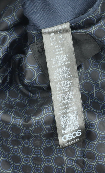 Brand and care label for ASOS Men's Blue Blazer -, size 40, - Stylish Single-Breasted Jacket