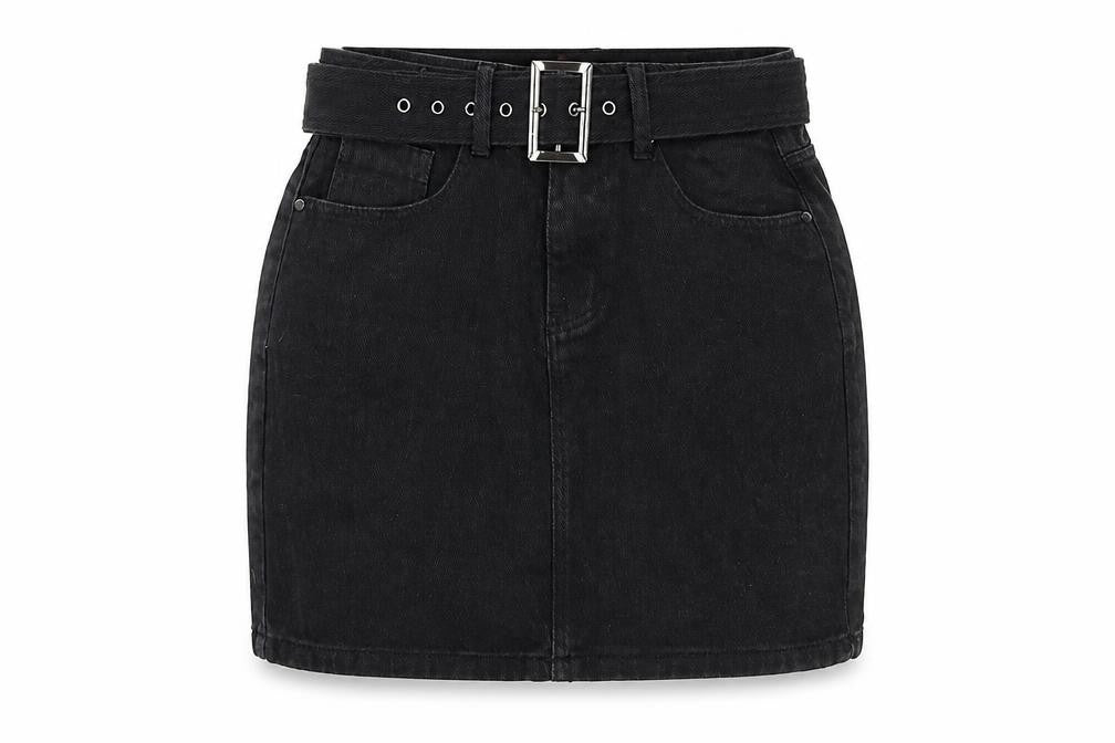 PrettyLittleThing Women's Black Denim Skirt, UK 10