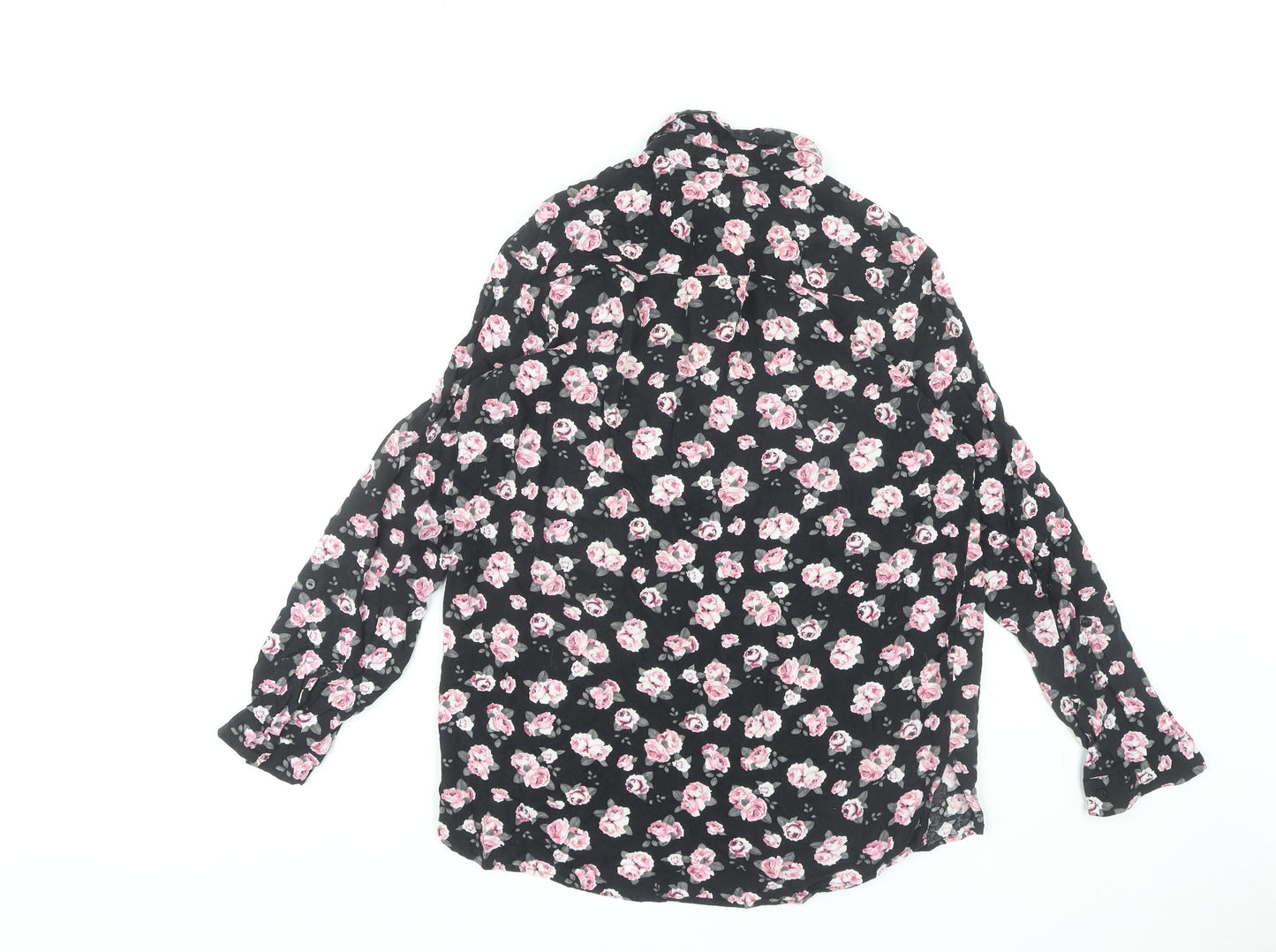 H&M Women Black Floral Button-Up Shirt