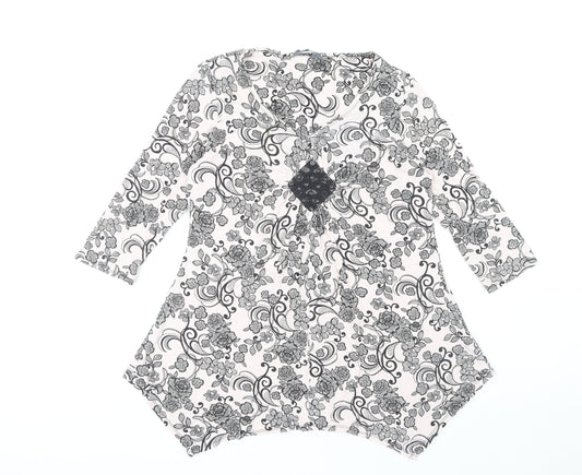 W Women's Black Floral 3/4 Sleeve Top Size 14