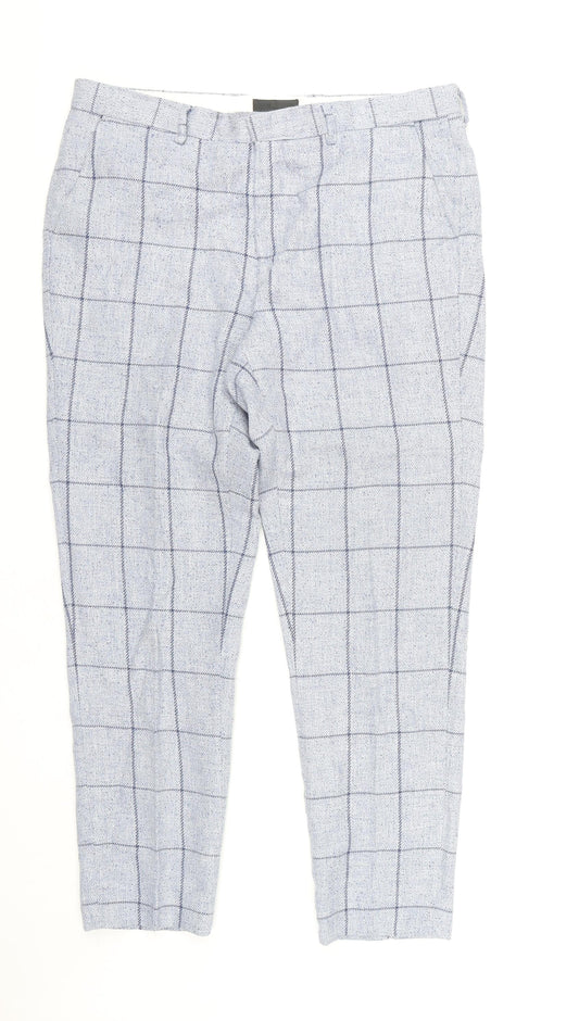 ASOS Men's Grey Check Trousers, Size L, Polyester Blend