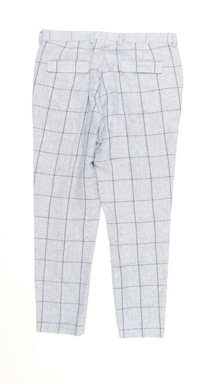 Back view of ASOS Men's Grey Check Trousers, size L, Polyester Blend