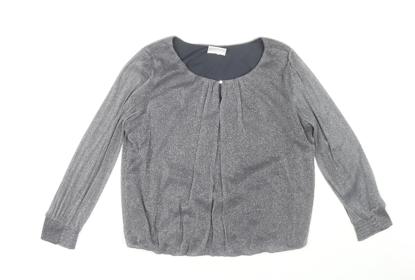 Wallis Women Silver Long Sleeve Top, Size L, Metallic Sheen
