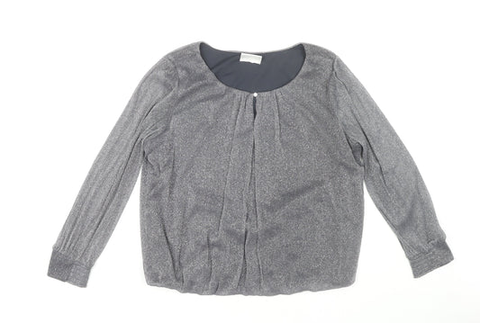 Wallis Women Silver Long Sleeve Top, Size L, Metallic Sheen