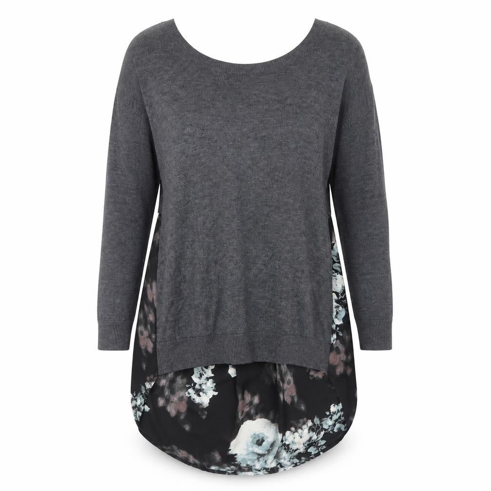 River Island Women's Grey Floral Top UK 6, Long Sleeve