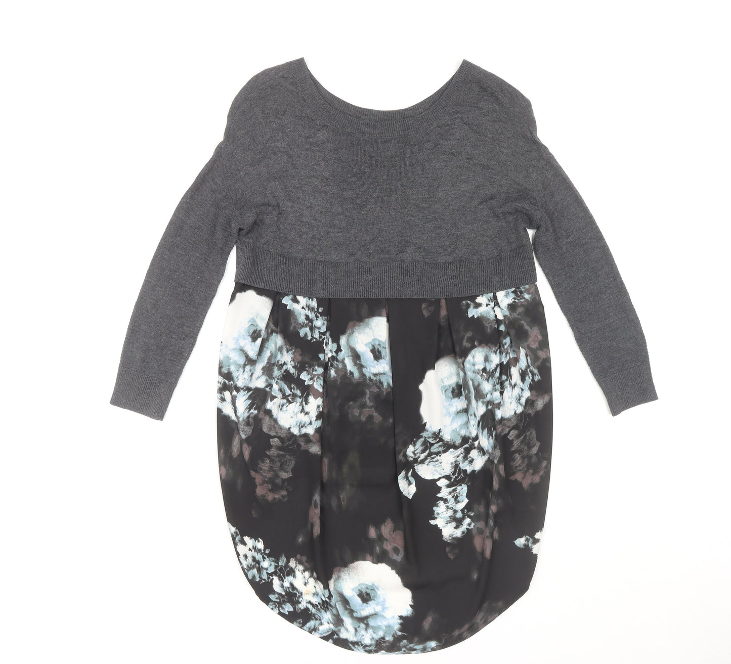 River Island Women's Grey Floral Top UK 6, Long Sleeve