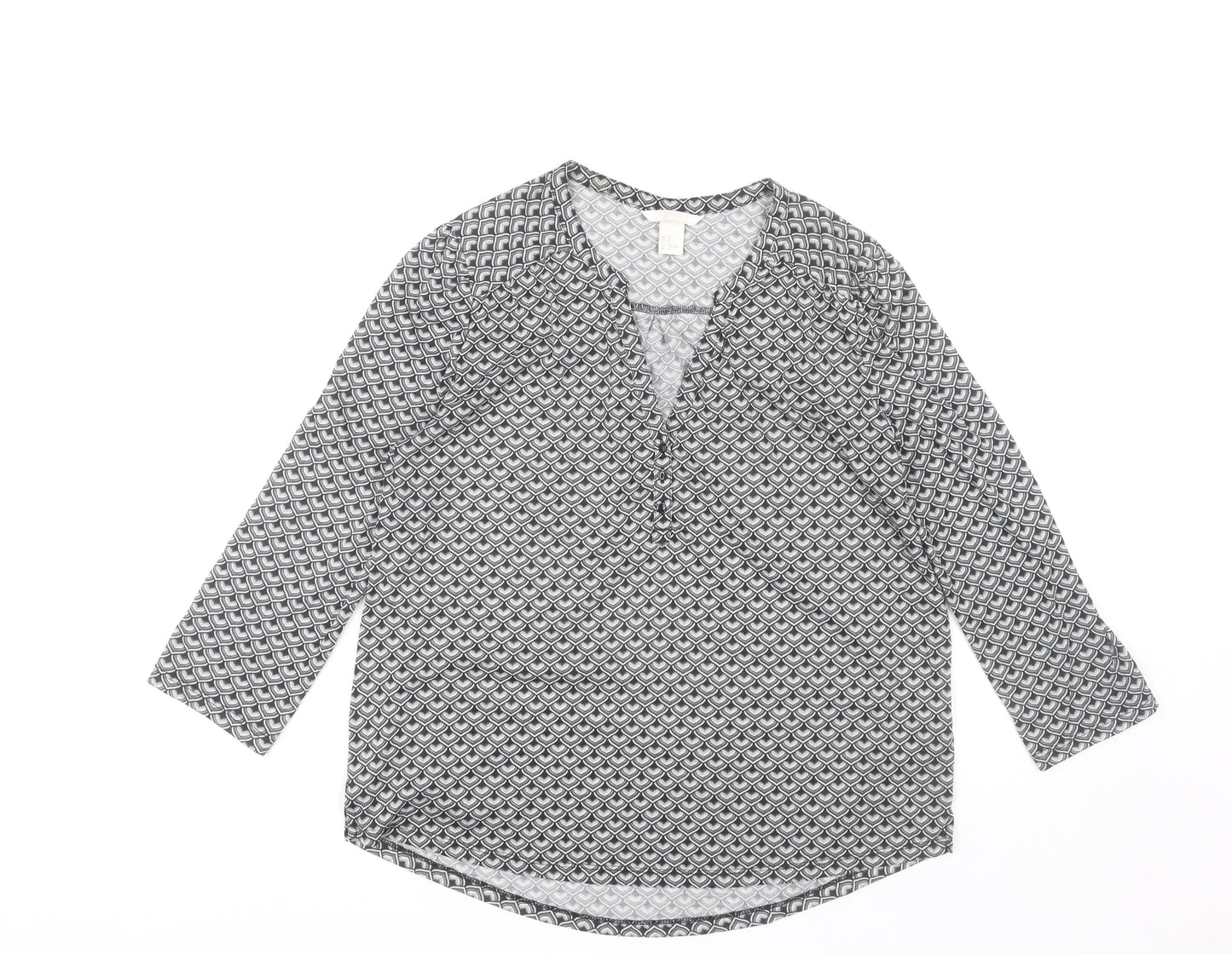 H&M Women's Black Geometric Blouse, Size 12