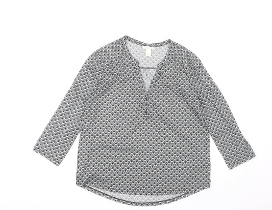 H&M Women's Black Geometric Blouse, Size 12
