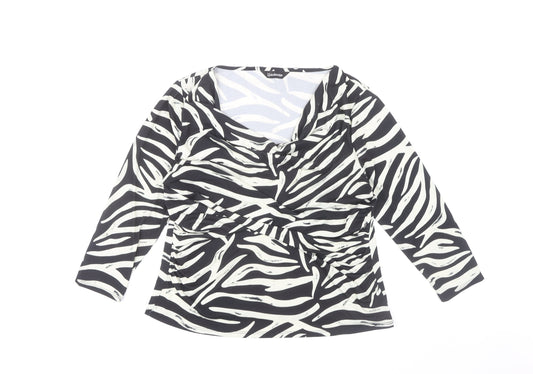 Kaleidoscope Women’s Black Animal Print Wrap Top Size 14