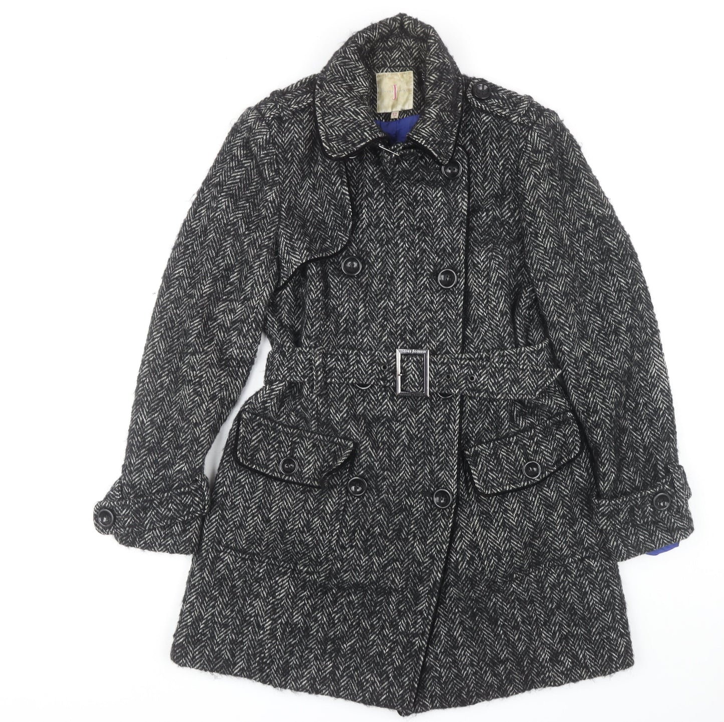 Jasper Conran Women's Black Tweed Trench Coat Size 12