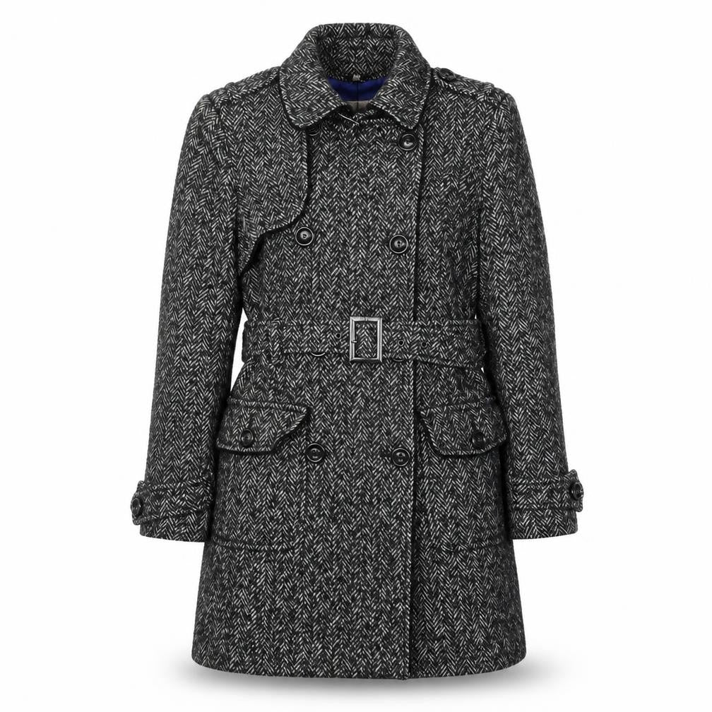 Jasper Conran Women's Black Tweed Trench Coat Size 12