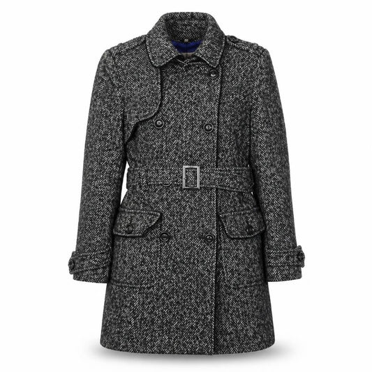 Jasper Conran Women's Black Tweed Trench Coat Size 12