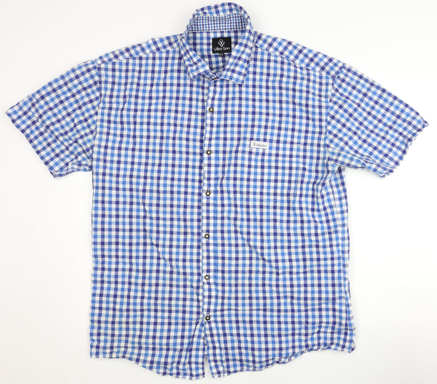 Wika Sen Men's Blue Check Short Sleeve Shirt 2XL