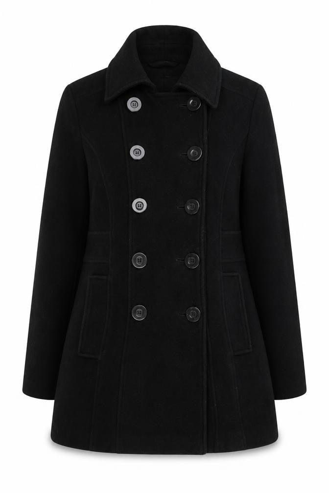 Autonomy Women's Black Pea Coat, Size 12, Classic Winter Wear