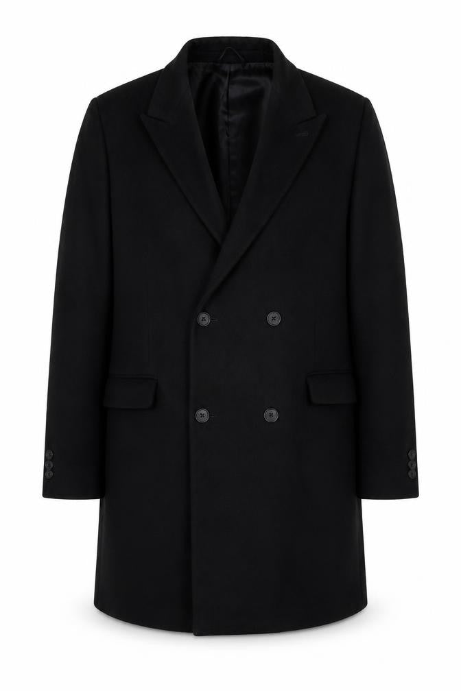 Moss London Men's Black Slim Fit Overcoat, Size 46R