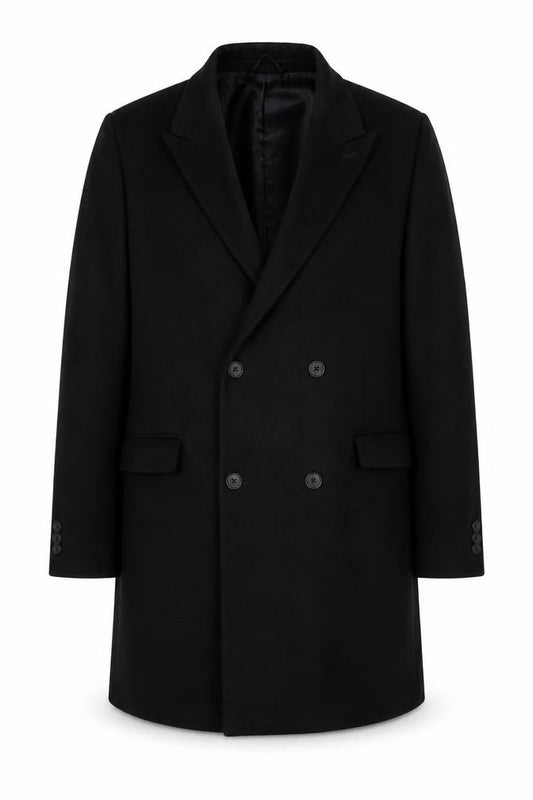 Moss London Men's Black Slim Fit Overcoat, Size 46R