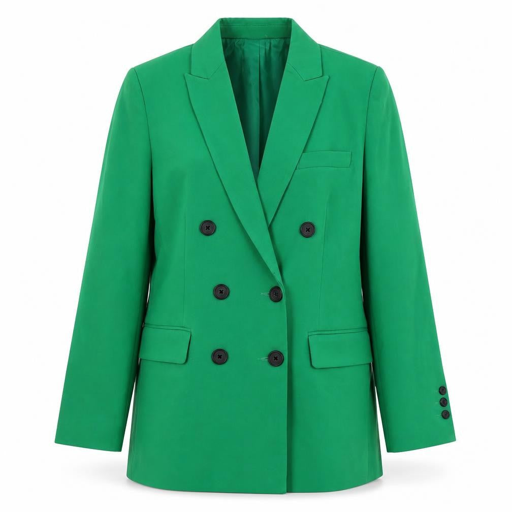 Stradivarius Women's Green Double-Breasted Blazer, Size 8