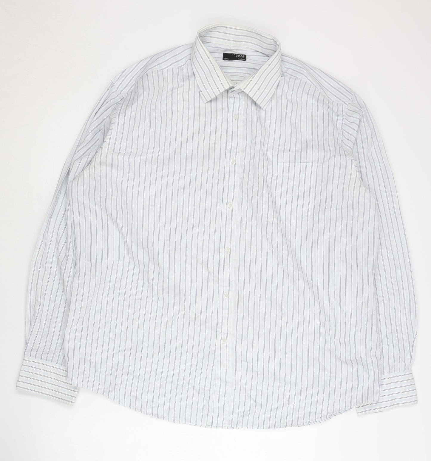 Thomas Nash Men's White Striped Long Sleeve Shirt Size 17.5