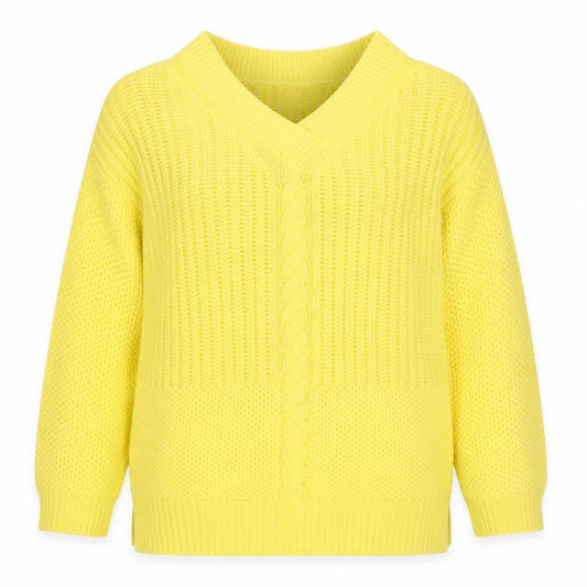 Tu Women's Yellow V-Neck Cable Knit Jumper Size 12