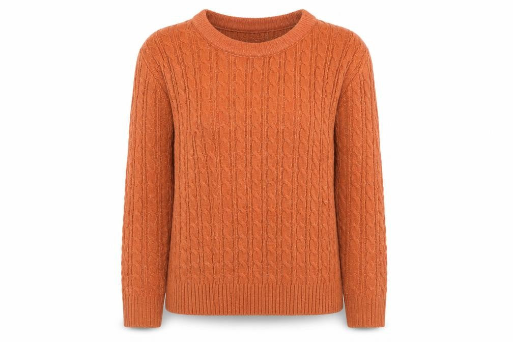Chic Women's Orange Crew Neck Cable-Knit Pullover