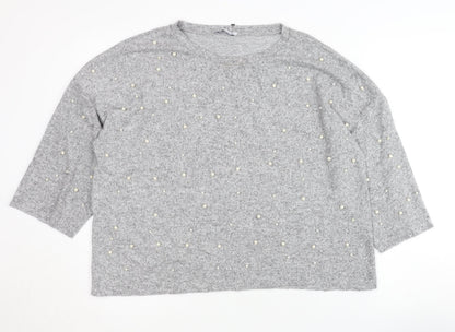 Zara Women's Grey Beaded Pullover Jumper Size 12