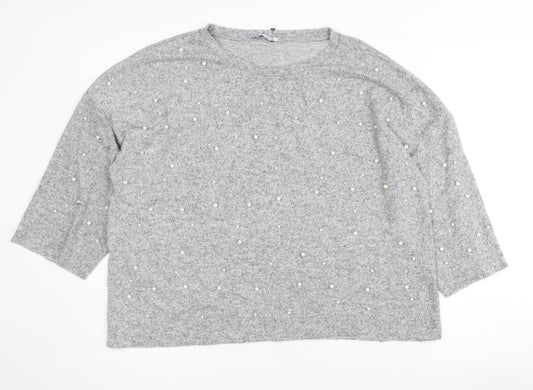 Zara Women's Grey Beaded Pullover Jumper Size 12