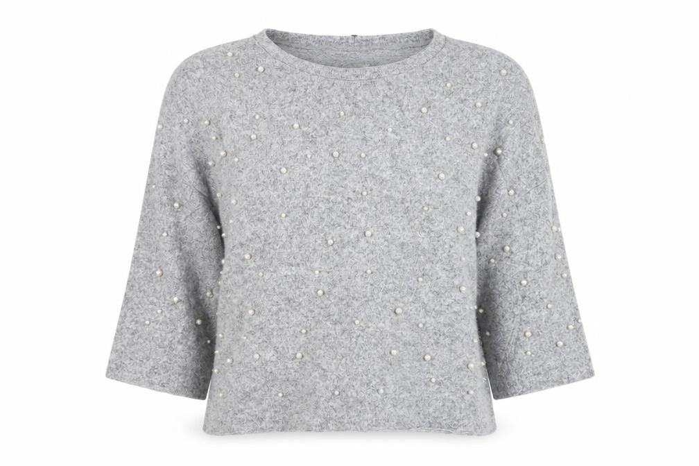 Zara Women's Grey Beaded Pullover Jumper Size 12
