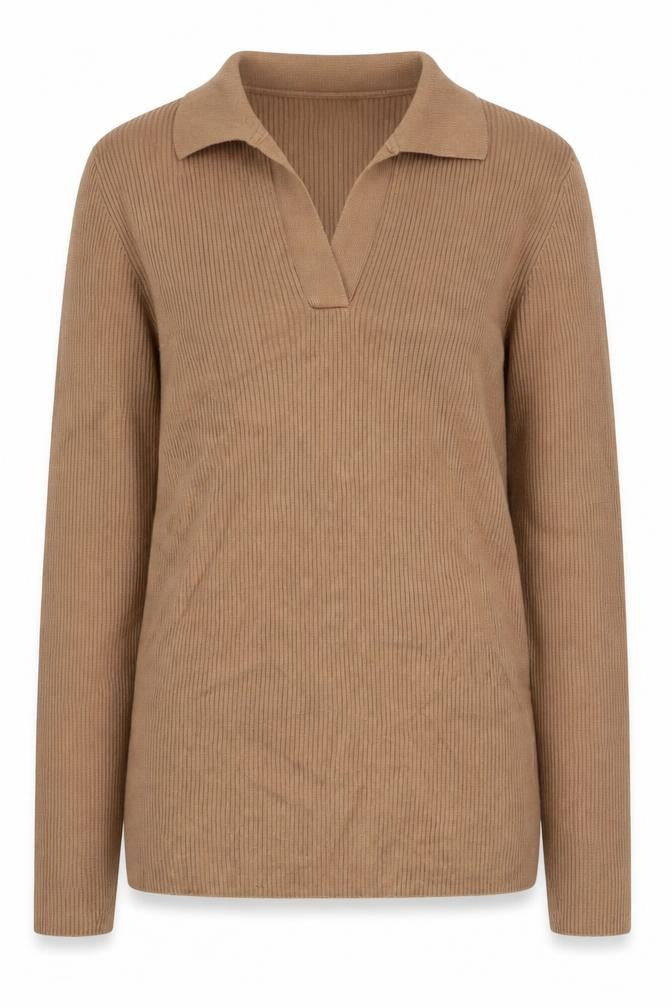 Primark Women Brown Collared Slim Jumper, Size S