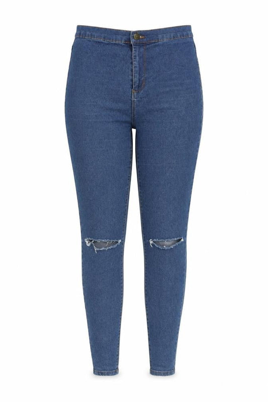 Denim Co. Women's Blue Skinny Distressed Jeans, Size 12