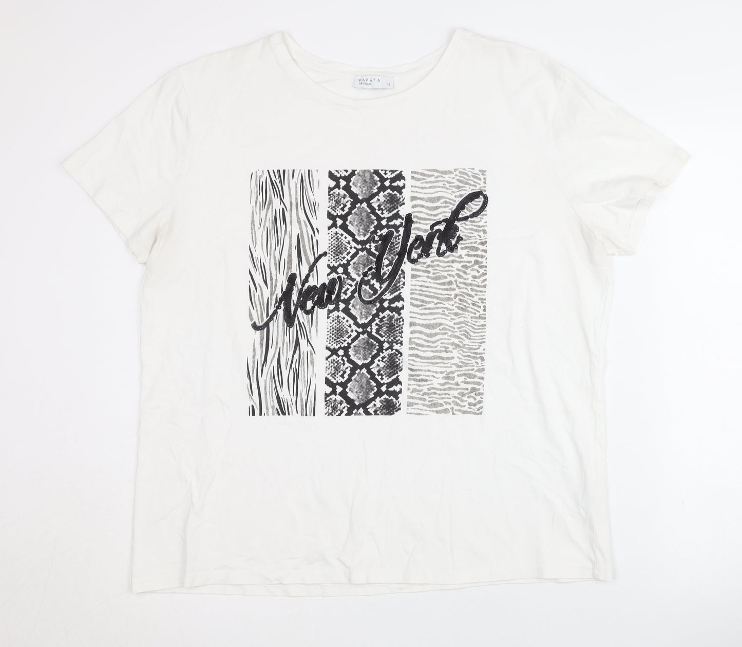 Papaya Women's White Animal Print T-Shirt Size 18