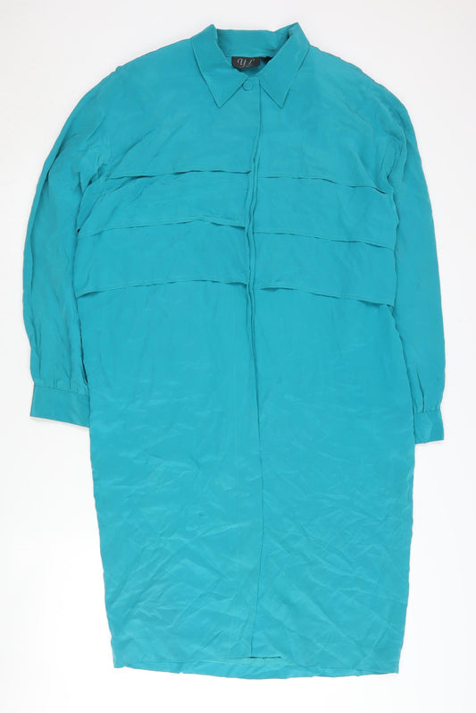 YL Dress Elegant Women's Blue Silk Dress - Size 12