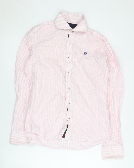 Alvaro Moreno Men's Pink Striped Slim Shirt Size 39