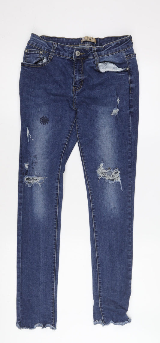 G&L Women's Blue Slim Fit Skinny Jeans, 2XL, Distressed