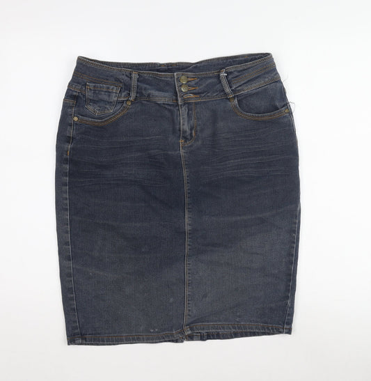 24 Seven Women's Blue Denim Pencil Skirt, Size 10, Casual Style