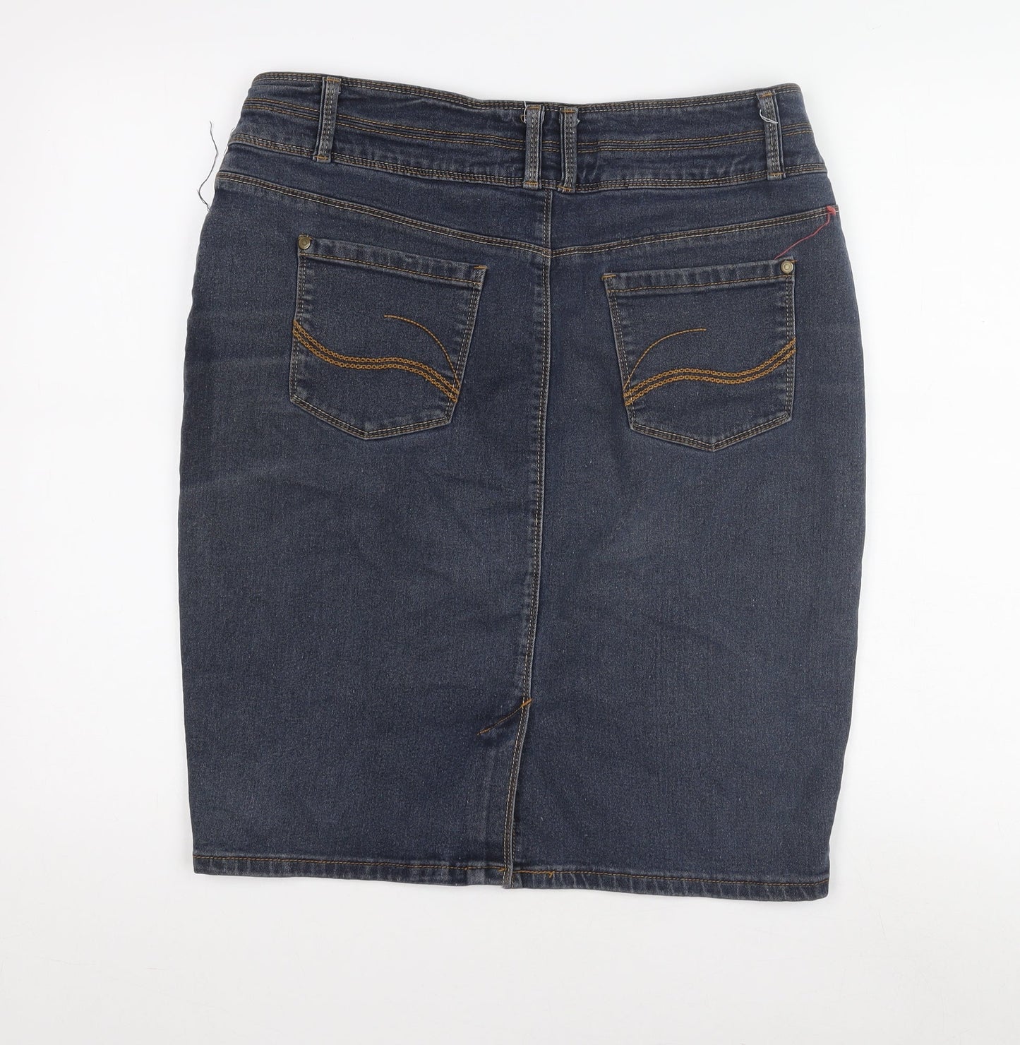 24 Seven Women's Blue Denim Pencil Skirt, Size 10, Casual Style