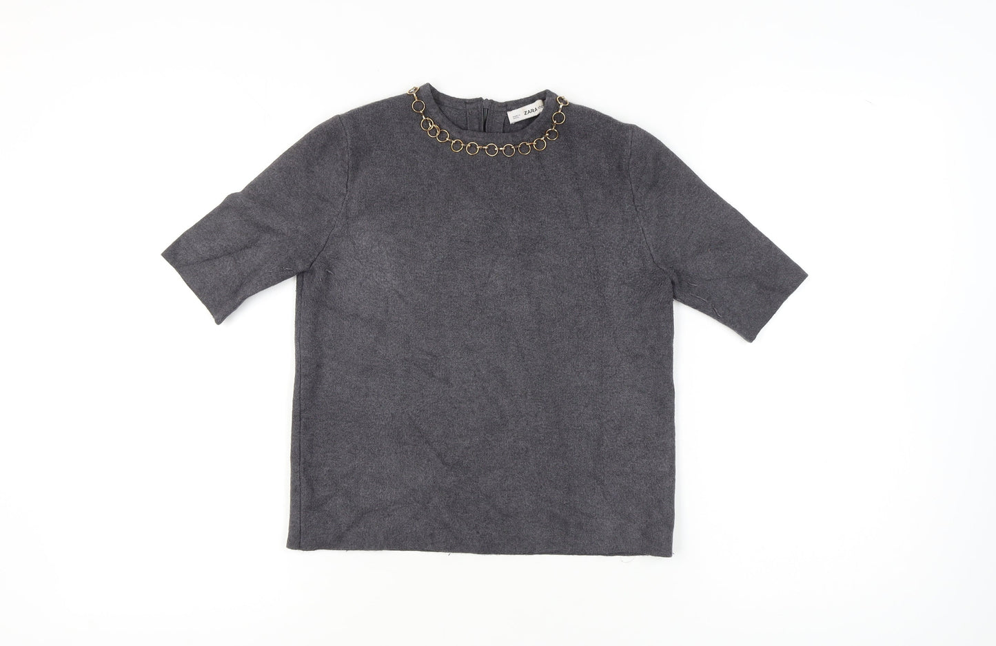 Zara Women's Grey Pullover Jumper, Size 10, Chain Accent