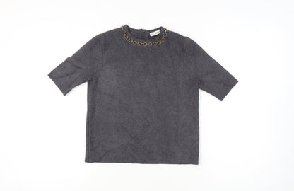 Zara Women's Grey Pullover Jumper, Size 10, Chain Accent