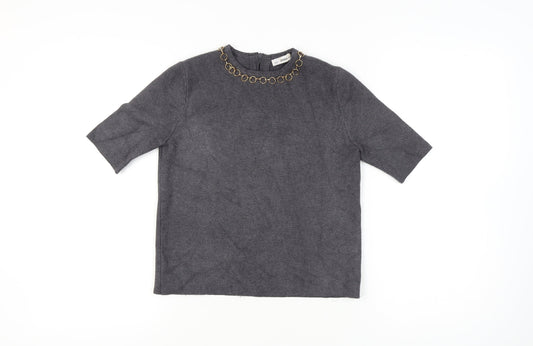 Zara Women's Grey Pullover Jumper, Size 10, Chain Accent