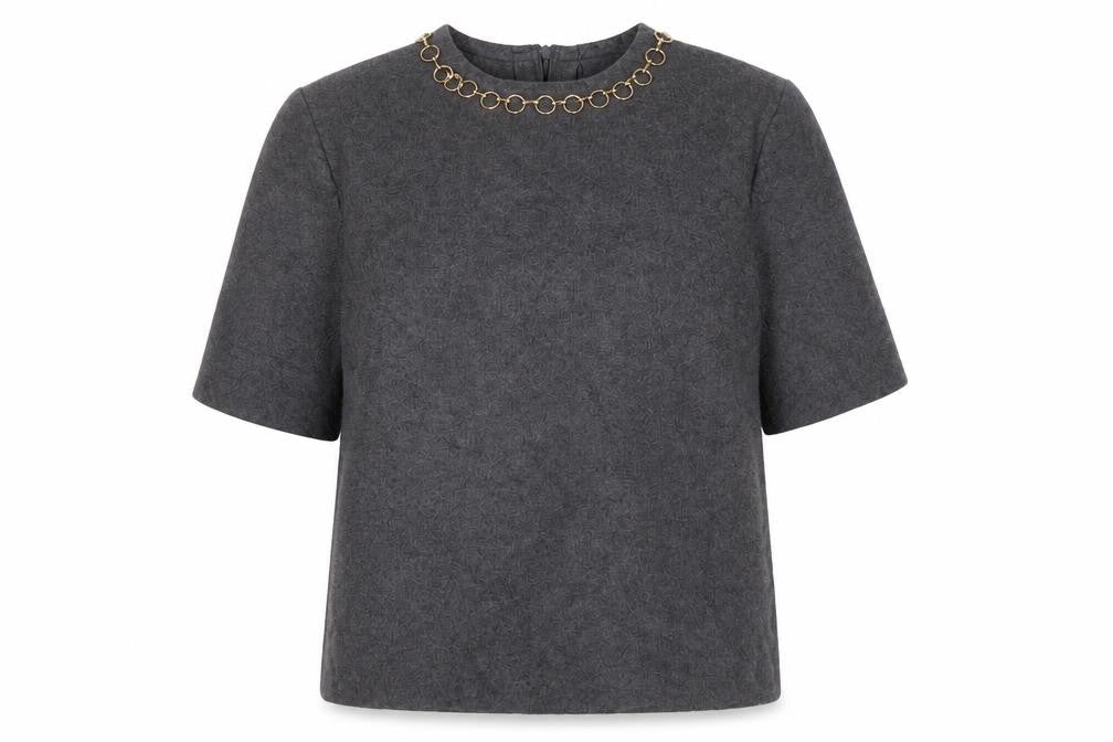 Zara Women's Grey Pullover Jumper, Size 10, Chain Accent