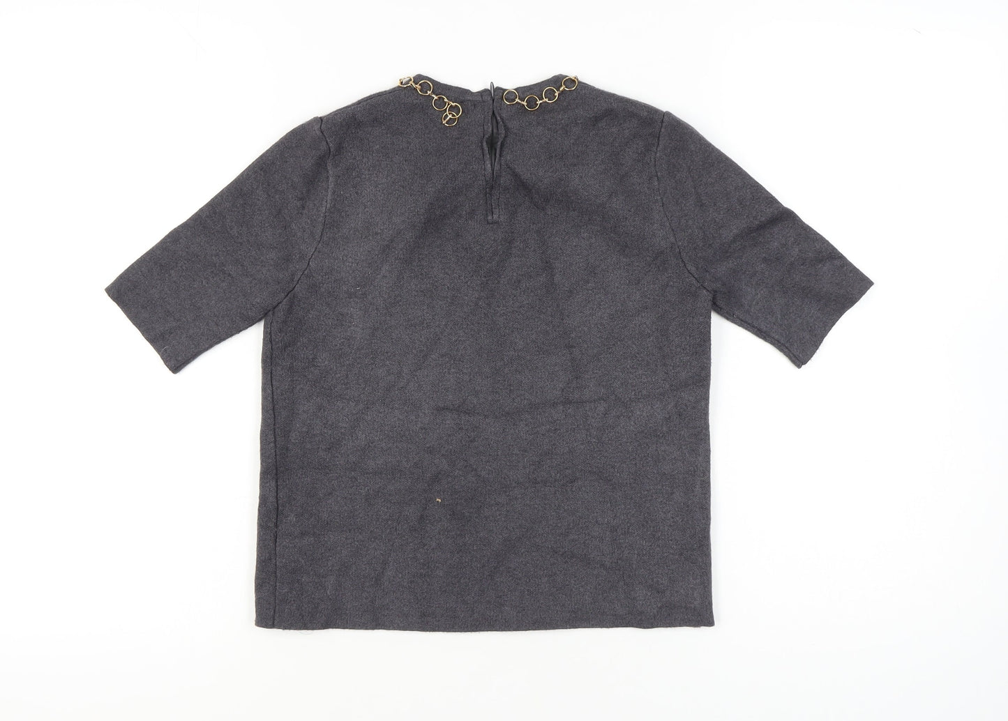 Zara Women's Grey Pullover Jumper, Size 10, Chain Accent