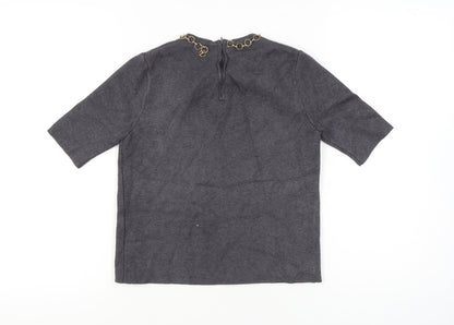 Zara Women's Grey Pullover Jumper, Size 10, Chain Accent