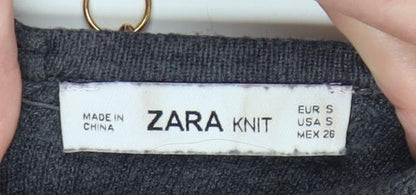 Zara Women's Grey Pullover Jumper, Size 10, Chain Accent