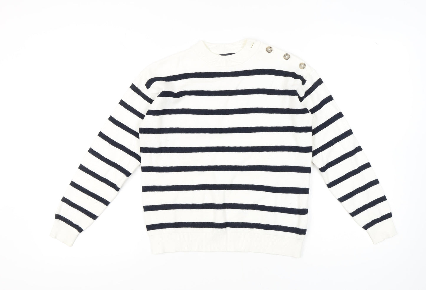 M&S Women's Ivory Striped Pullover Jumper, Size S