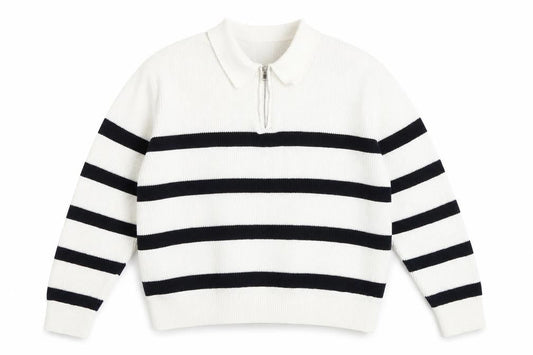 H&M Women's White Striped Full Zip Collared Jumper L
